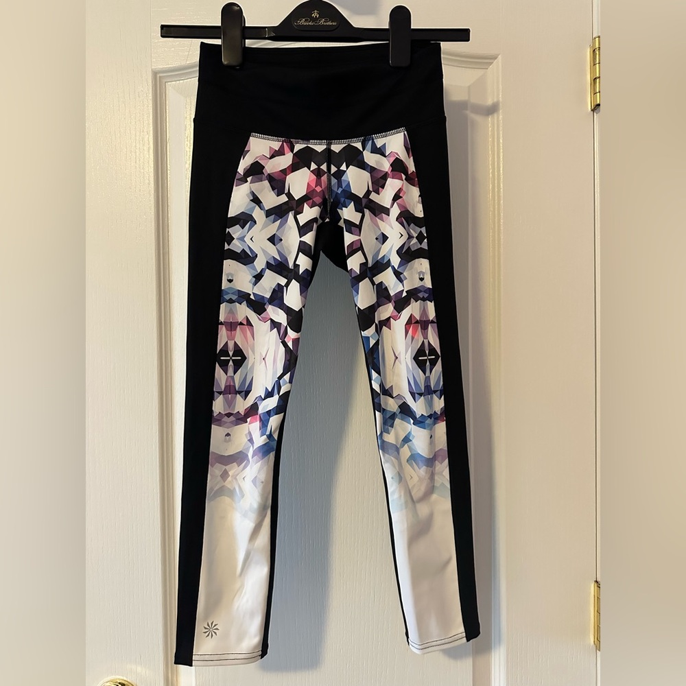 Athleta Black and White Leggings with Symmetrical Pattern
